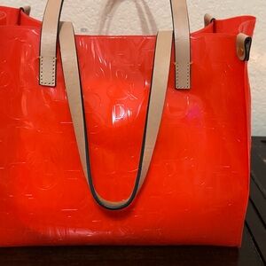 Dooney & Bourke Red and Tan Tote Bag with Structured Design